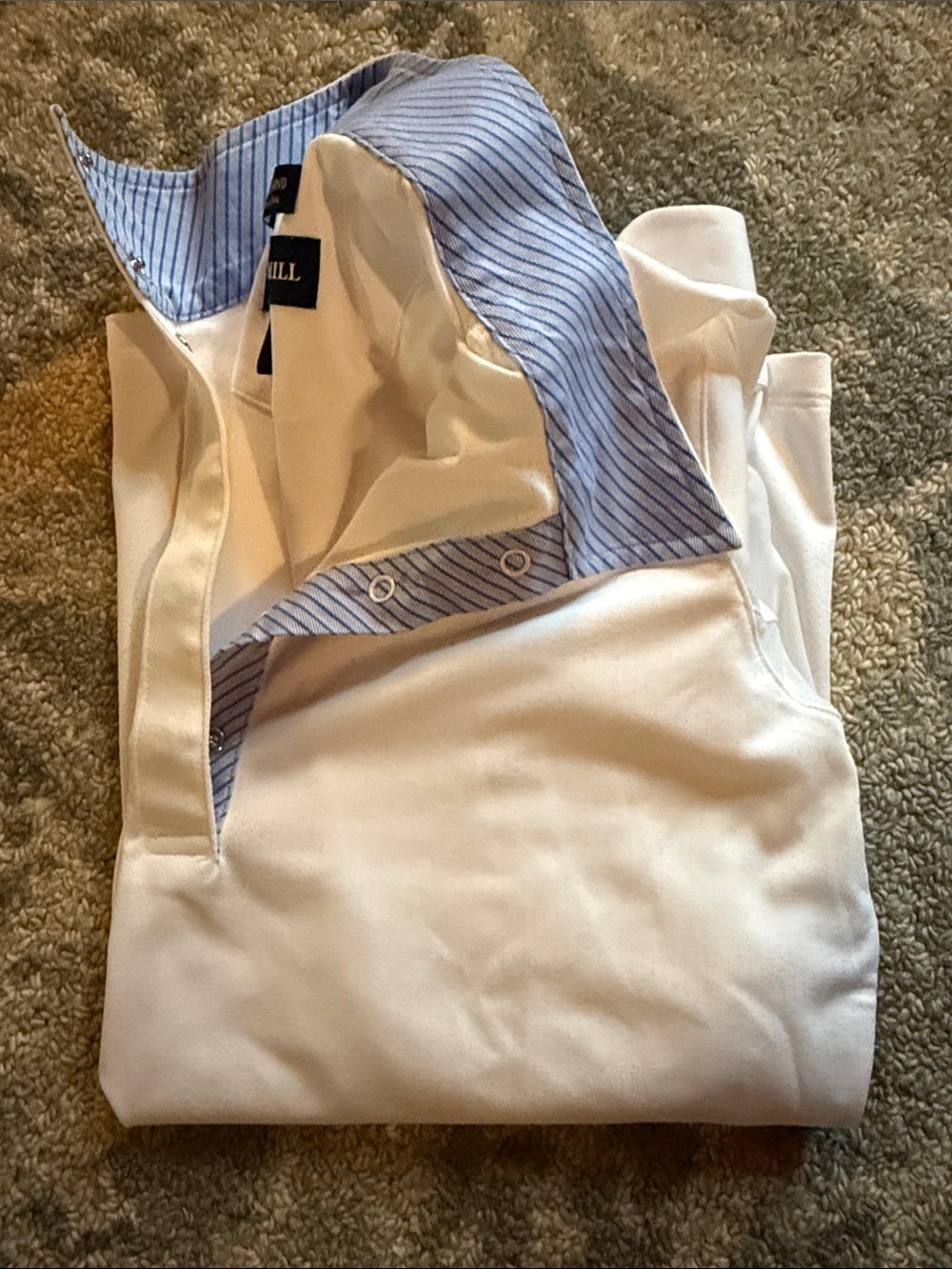 Beacon Hill White LS Show Shirt with Blue Stripe Collar and Cuffs